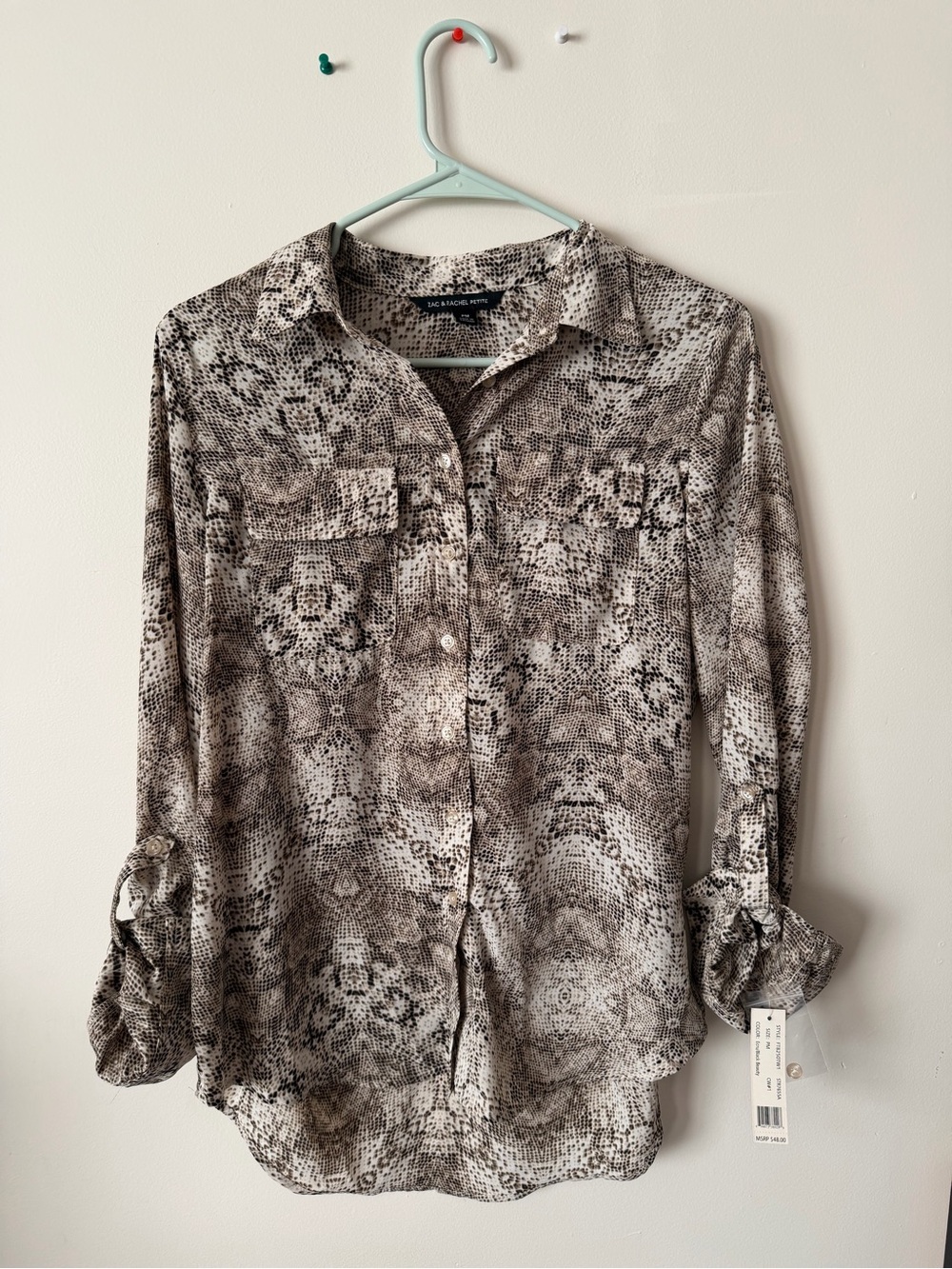 Zac & Rachel Ecru and Black Animal-Print Blouse